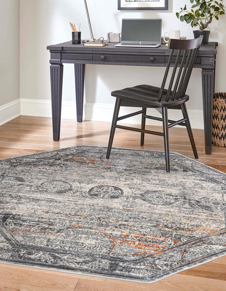 Multicolor 5' 3 x 5' 3 Finsbury Octagon Area Rug 60% Polypropylene & 40% Polyester Contemporary Carpet for Living Rooms, Dining, Offices for Sale at Rug Engine