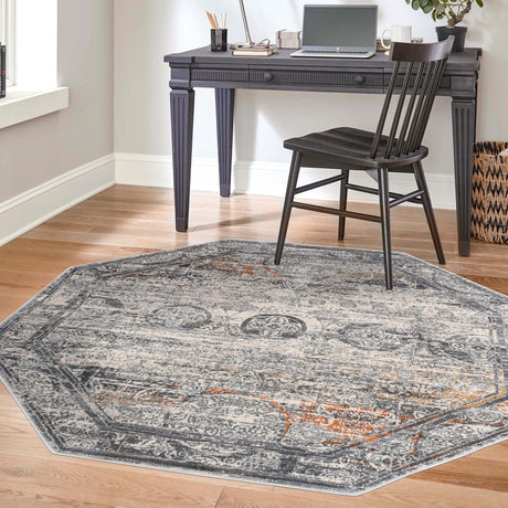 Multicolor 5' 3 x 5' 3 Finsbury Octagon Area Rug 60% Polypropylene & 40% Polyester Contemporary Carpet for Living Rooms, Dining, Offices for Sale at Rug Engine