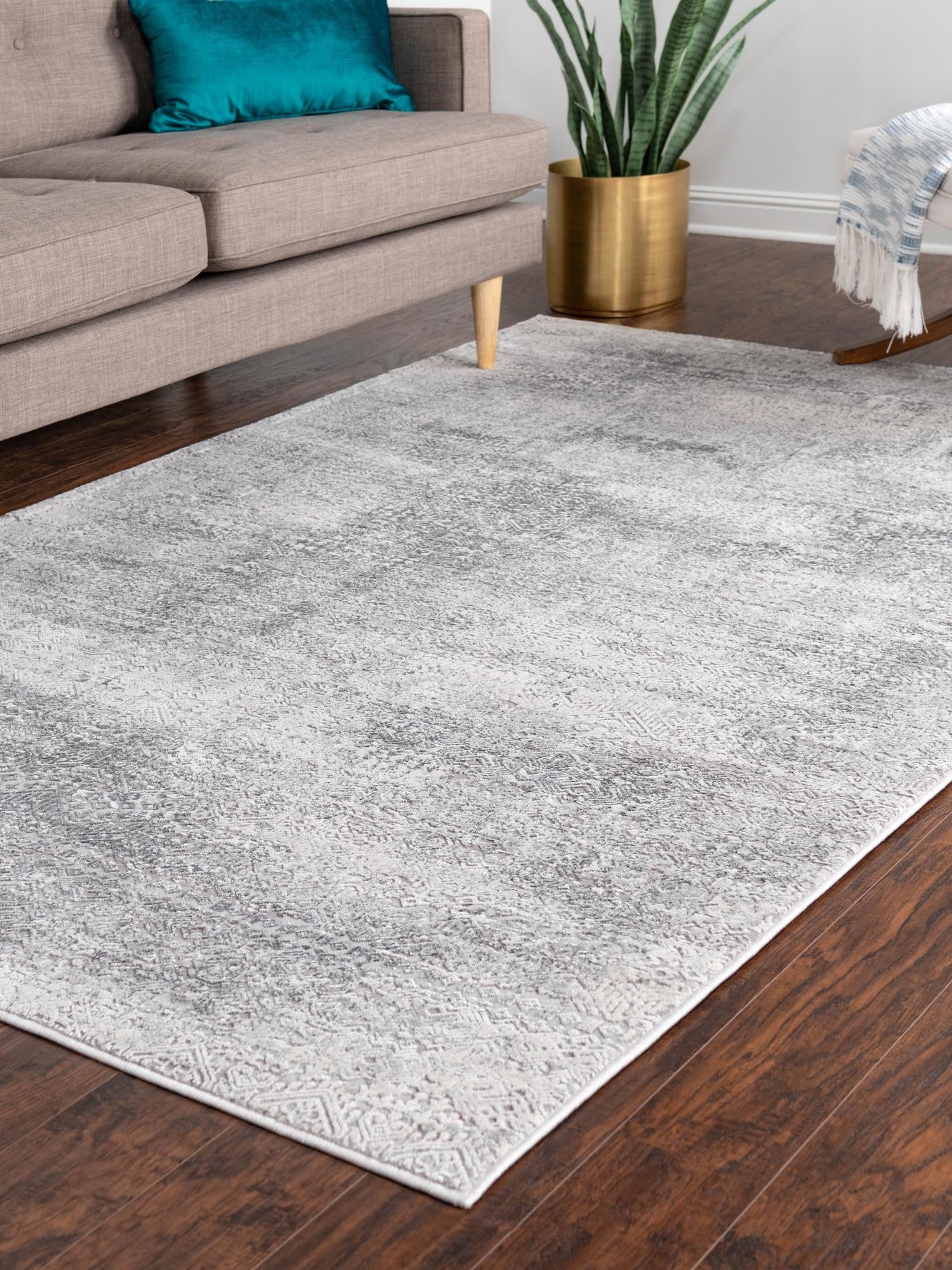 Gray 7' x 10' Finsbury Rectangle Area Rug 60% Polypropylene & 40% Polyester Contemporary Carpet for Living Rooms, Dining, Offices for Sale at Rug Engine