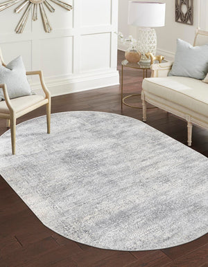 Gray 5' 3 x 8' Finsbury Oval Area Rug 60% Polypropylene & 40% Polyester Contemporary Carpet for Living Rooms, Dining, Offices for Sale at Rug Engine