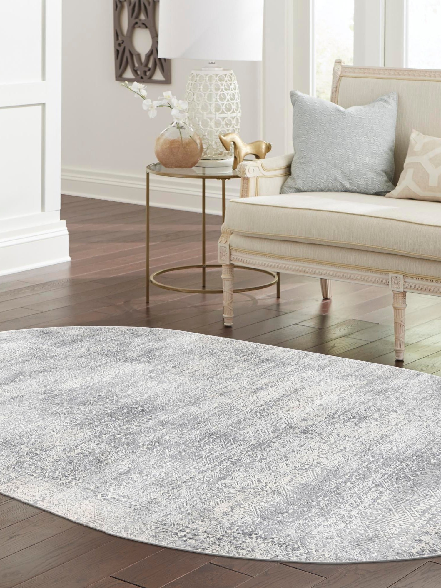 Gray 3' 3 x 5' 3 Finsbury Oval Area Rug 60% Polypropylene & 40% Polyester Contemporary Carpet for Living Rooms, Dining, Offices for Sale at Rug Engine