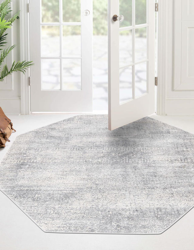 Gray 5' 3 x 5' 3 Finsbury Octagon Area Rug 60% Polypropylene & 40% Polyester Contemporary Carpet for Living Rooms, Dining, Offices for Sale at Rug Engine