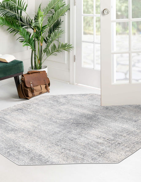 Gray 5' 3 x 5' 3 Finsbury Octagon Area Rug 60% Polypropylene & 40% Polyester Contemporary Carpet for Living Rooms, Dining, Offices for Sale at Rug Engine