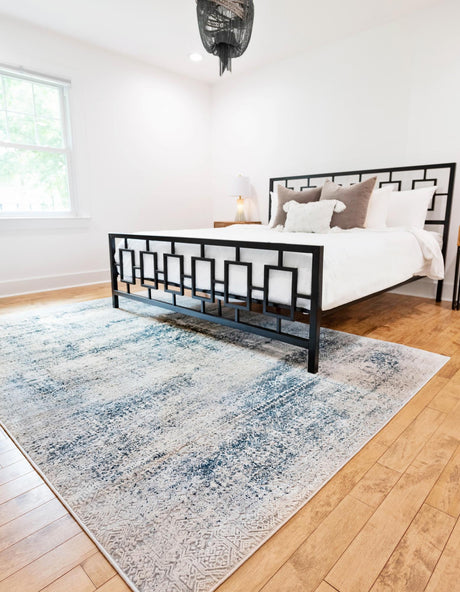 Blue 5' 3 x 8' Finsbury Rectangle Area Rug 60% Polypropylene & 40% Polyester Contemporary Carpet for Living Rooms, Dining, Offices for Sale at Rug Engine
