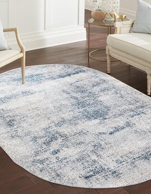 Blue 5' 3 x 8' Finsbury Oval Area Rug 60% Polypropylene & 40% Polyester Contemporary Carpet for Living Rooms, Dining, Offices for Sale at Rug Engine