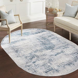 Blue 5' 3 x 8' Finsbury Oval Area Rug 60% Polypropylene & 40% Polyester Contemporary Carpet for Living Rooms, Dining, Offices for Sale at Rug Engine