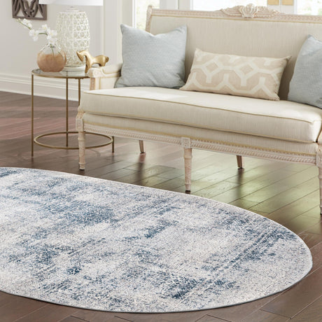 Blue 5' 3 x 8' Finsbury Oval Area Rug 60% Polypropylene & 40% Polyester Contemporary Carpet for Living Rooms, Dining, Offices for Sale at Rug Engine