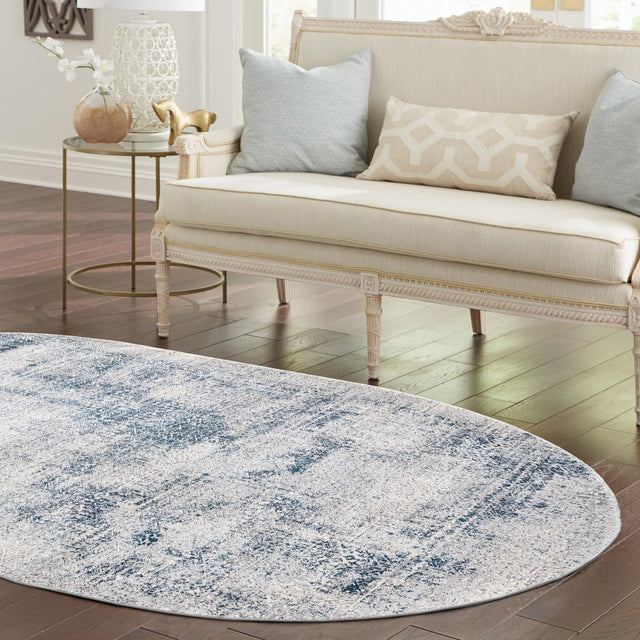 Blue 5' 3 x 8' Finsbury Oval Area Rug 60% Polypropylene & 40% Polyester Contemporary Carpet for Living Rooms, Dining, Offices for Sale at Rug Engine