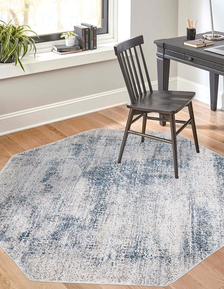 Blue 7' 10 x 7' 10 Finsbury Octagon Area Rug 60% Polypropylene & 40% Polyester Contemporary Carpet for Living Rooms, Dining, Offices for Sale at Rug Engine