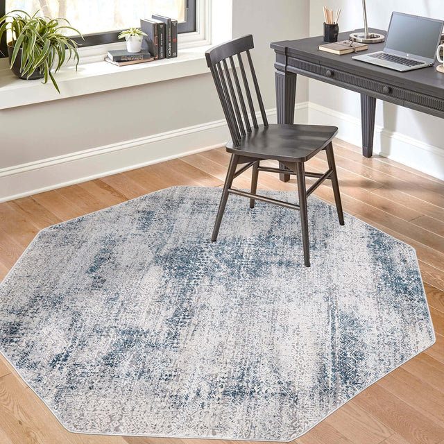 Blue 7' 10 x 7' 10 Finsbury Octagon Area Rug 60% Polypropylene & 40% Polyester Contemporary Carpet for Living Rooms, Dining, Offices for Sale at Rug Engine