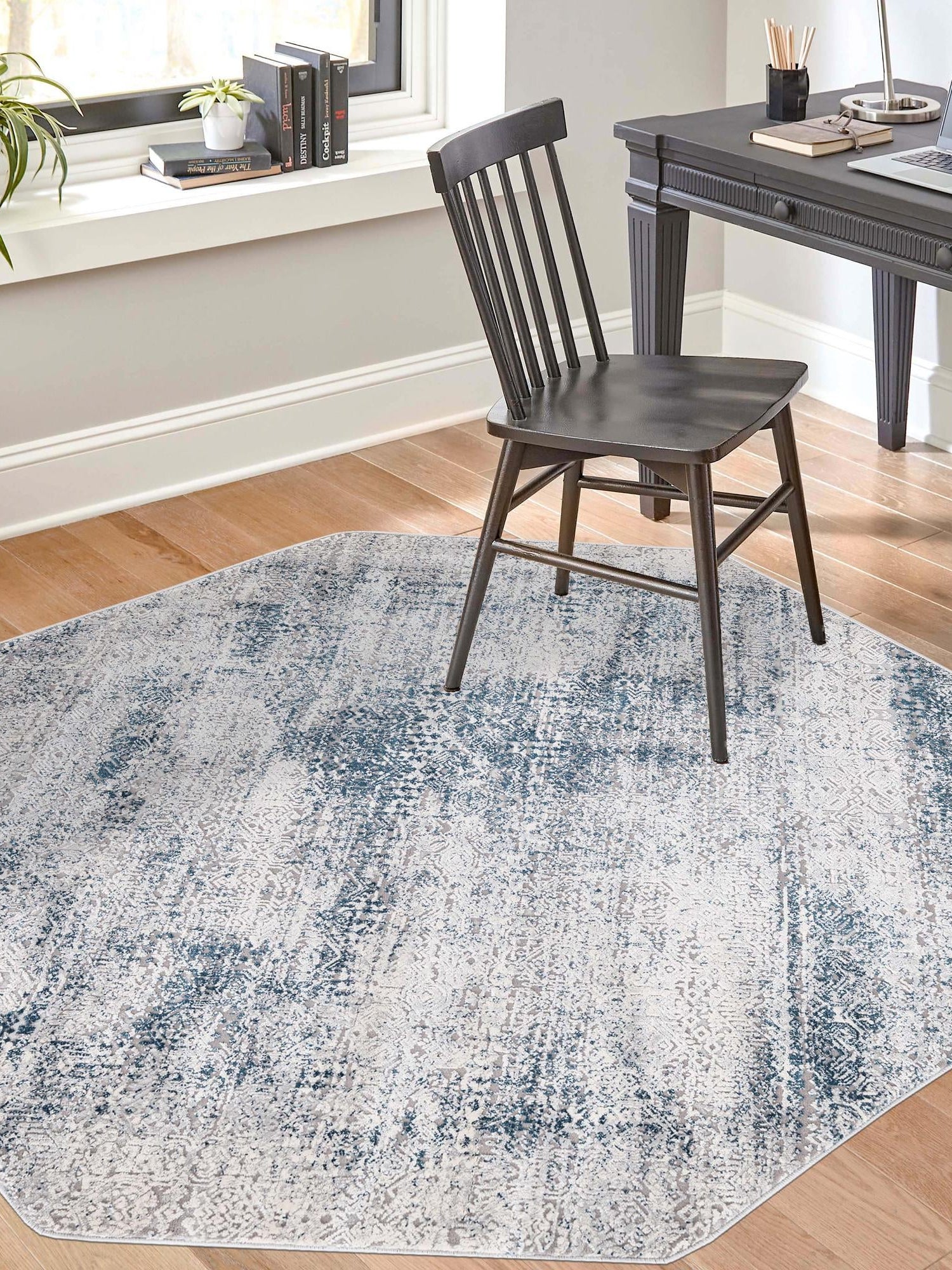 Blue 5' 3 x 5' 3 Finsbury Octagon Area Rug 60% Polypropylene & 40% Polyester Contemporary Carpet for Living Rooms, Dining, Offices for Sale at Rug Engine