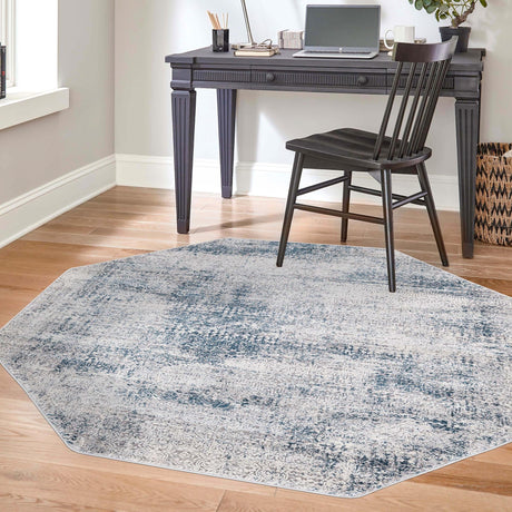Blue 7' 10 x 7' 10 Finsbury Octagon Area Rug 60% Polypropylene & 40% Polyester Contemporary Carpet for Living Rooms, Dining, Offices for Sale at Rug Engine