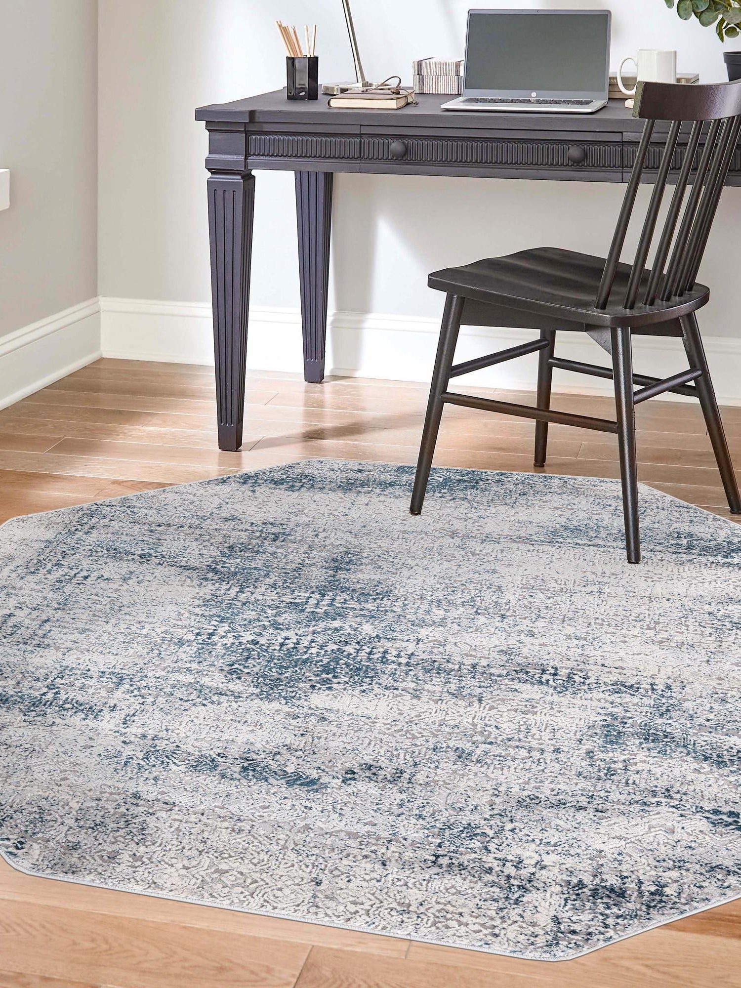 Blue 5' 3 x 5' 3 Finsbury Octagon Area Rug 60% Polypropylene & 40% Polyester Contemporary Carpet for Living Rooms, Dining, Offices for Sale at Rug Engine