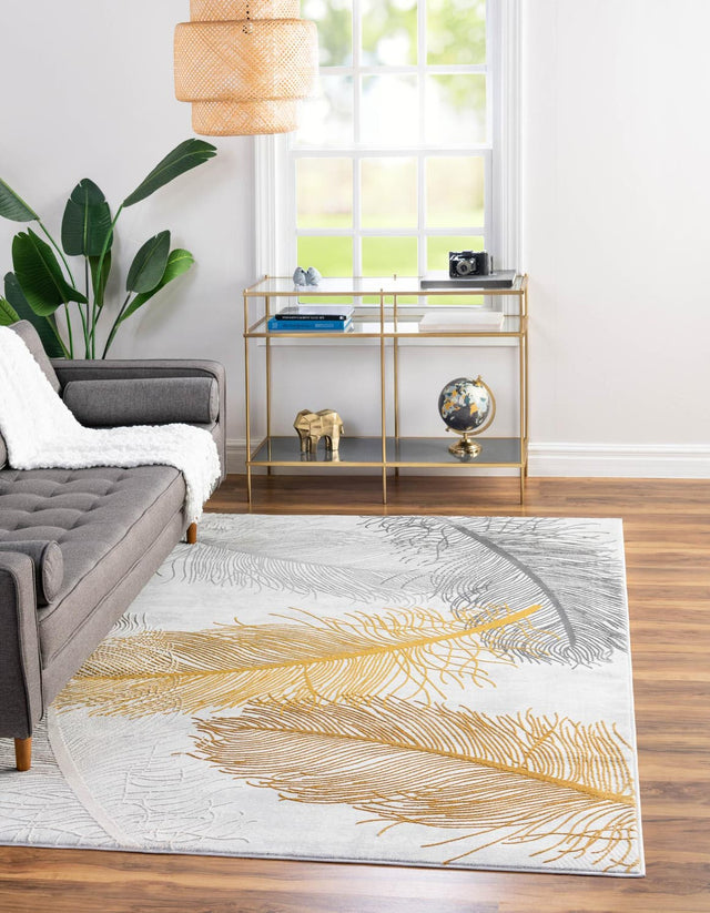 Yellow Gray 6' x 9' Finsbury Rectangle Area Rug 60% Polypropylene & 40% Polyester Contemporary Carpet for Living Rooms, Dining, Offices for Sale at Rug Engine