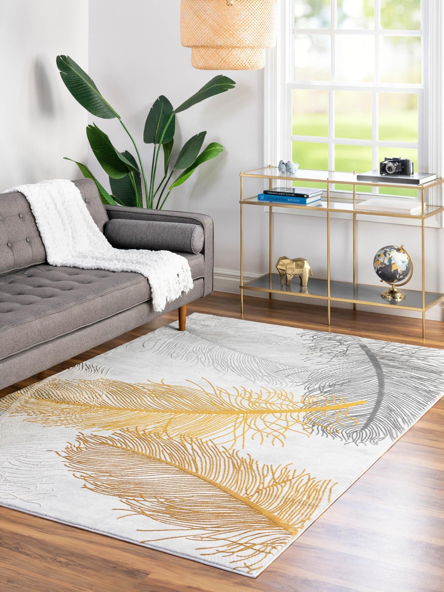 Yellow Gray 4' x 6' Finsbury Rectangle Area Rug 60% Polypropylene & 40% Polyester Contemporary Carpet for Living Rooms, Dining, Offices for Sale at Rug Engine