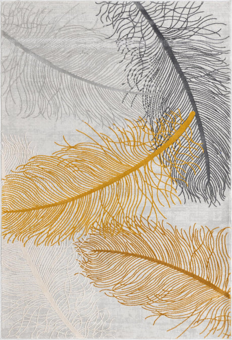 Yellow Gray 4' x 6' Finsbury Rectangle Area Rug 60% Polypropylene & 40% Polyester Contemporary Carpet for Living Rooms, Dining, Offices for Sale at Rug Engine