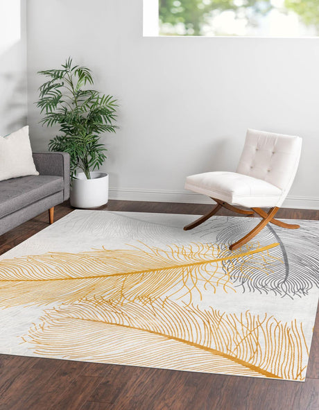 Yellow Gray 7' 10 x 7' 10 Finsbury Square Area Rug 60% Polypropylene & 40% Polyester Contemporary Carpet for Living Rooms, Dining, Offices for Sale at Rug Engine