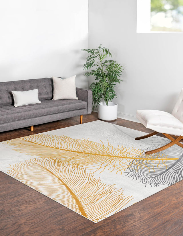Yellow Gray 7' 10 x 7' 10 Finsbury Square Area Rug 60% Polypropylene & 40% Polyester Contemporary Carpet for Living Rooms, Dining, Offices for Sale at Rug Engine