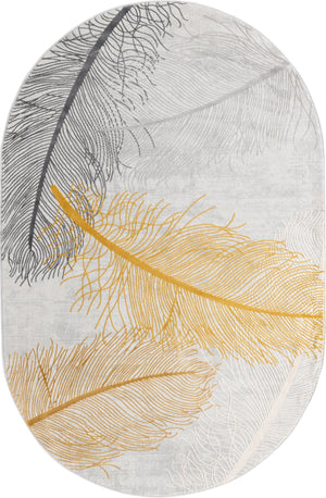 Yellow Gray 5' 3 x 8' Finsbury Oval Area Rug 60% Polypropylene & 40% Polyester Contemporary Carpet for Living Rooms, Dining, Offices for Sale at Rug Engine