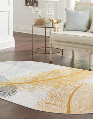 Yellow Gray 7' 10 x 10' Finsbury Oval Area Rug 60% Polypropylene & 40% Polyester Contemporary Carpet for Living Rooms, Dining, Offices for Sale at Rug Engine