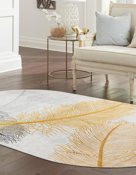 Yellow Gray 7' 10 x 10' Finsbury Oval Area Rug 60% Polypropylene & 40% Polyester Contemporary Carpet for Living Rooms, Dining, Offices for Sale at Rug Engine
