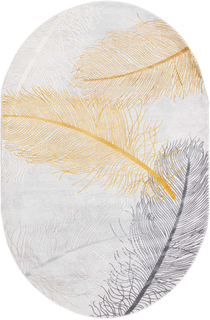 Yellow Gray 5' 3 x 8' Finsbury Oval Area Rug 60% Polypropylene & 40% Polyester Contemporary Carpet for Living Rooms, Dining, Offices for Sale at Rug Engine