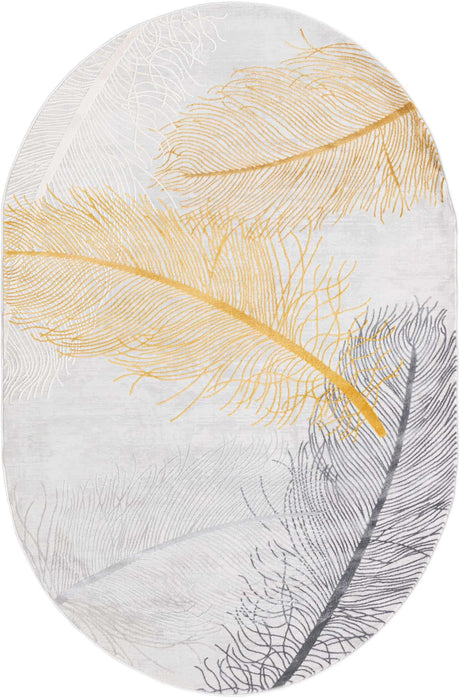 Yellow Gray 5' 3 x 8' Finsbury Oval Area Rug 60% Polypropylene & 40% Polyester Contemporary Carpet for Living Rooms, Dining, Offices for Sale at Rug Engine
