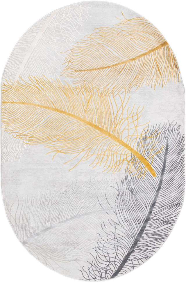 Yellow Gray 5' 3 x 8' Finsbury Oval Area Rug 60% Polypropylene & 40% Polyester Contemporary Carpet for Living Rooms, Dining, Offices for Sale at Rug Engine