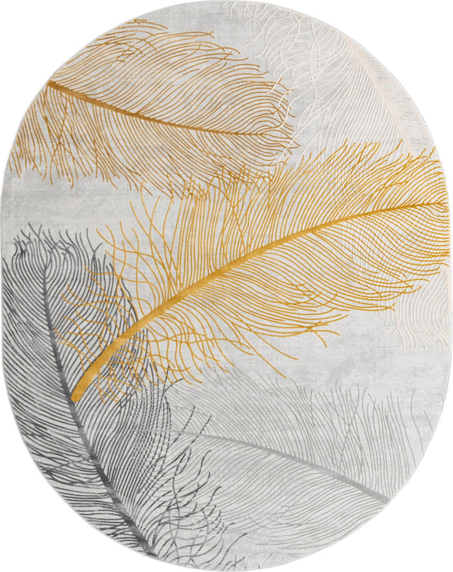 Yellow Gray 7' 10 x 10' Finsbury Oval Area Rug 60% Polypropylene & 40% Polyester Contemporary Carpet for Living Rooms, Dining, Offices for Sale at Rug Engine