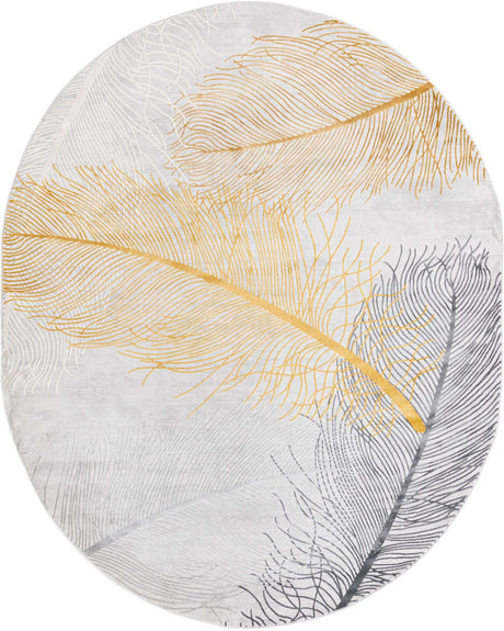 Yellow Gray 7' 10 x 10' Finsbury Oval Area Rug 60% Polypropylene & 40% Polyester Contemporary Carpet for Living Rooms, Dining, Offices for Sale at Rug Engine
