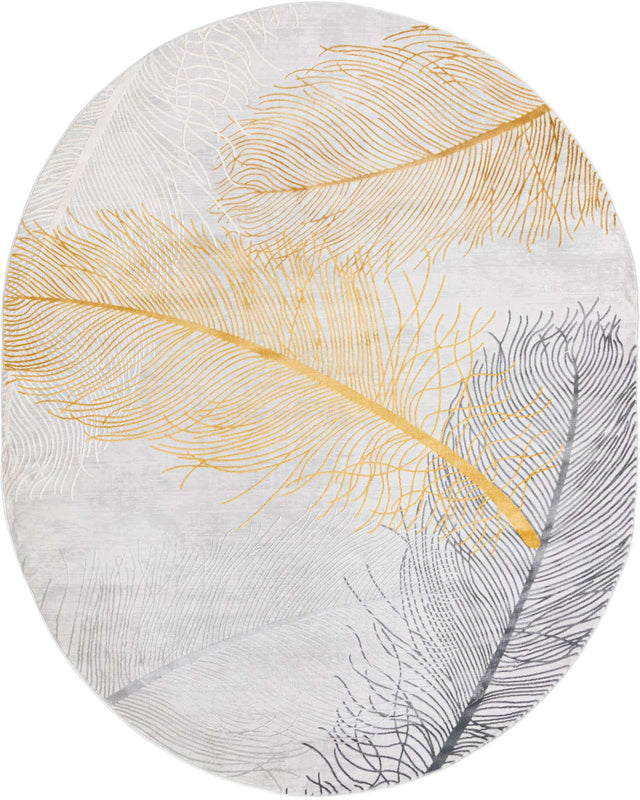 Yellow Gray 7' 10 x 10' Finsbury Oval Area Rug 60% Polypropylene & 40% Polyester Contemporary Carpet for Living Rooms, Dining, Offices for Sale at Rug Engine