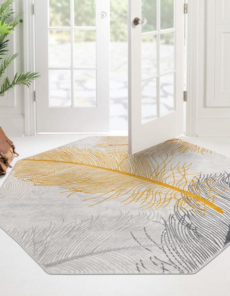 Yellow Gray 5' 3 x 5' 3 Finsbury Octagon Area Rug 60% Polypropylene & 40% Polyester Contemporary Carpet for Living Rooms, Dining, Offices for Sale at Rug Engine