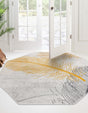 Yellow Gray 5' 3 x 5' 3 Finsbury Octagon Area Rug 60% Polypropylene & 40% Polyester Contemporary Carpet for Living Rooms, Dining, Offices for Sale at Rug Engine