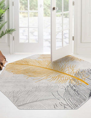 Yellow Gray 7' 10 x 7' 10 Finsbury Octagon Area Rug 60% Polypropylene & 40% Polyester Contemporary Carpet for Living Rooms, Dining, Offices for Sale at Rug Engine