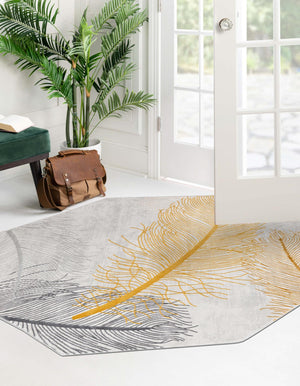 Yellow Gray 7' 10 x 7' 10 Finsbury Octagon Area Rug 60% Polypropylene & 40% Polyester Contemporary Carpet for Living Rooms, Dining, Offices for Sale at Rug Engine