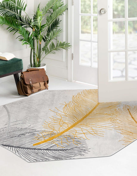Yellow Gray 7' 10 x 7' 10 Finsbury Octagon Area Rug 60% Polypropylene & 40% Polyester Contemporary Carpet for Living Rooms, Dining, Offices for Sale at Rug Engine