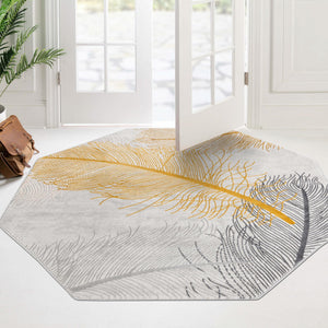 Yellow Gray 7' 10 x 7' 10 Finsbury Octagon Area Rug 60% Polypropylene & 40% Polyester Contemporary Carpet for Living Rooms, Dining, Offices for Sale at Rug Engine