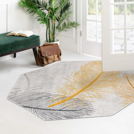 Yellow Gray 7' 10 x 7' 10 Finsbury Octagon Area Rug 60% Polypropylene & 40% Polyester Contemporary Carpet for Living Rooms, Dining, Offices for Sale at Rug Engine
