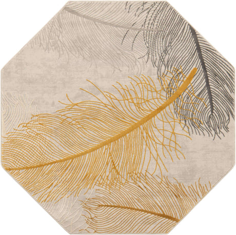 Yellow Gray 5' 3 x 5' 3 Finsbury Octagon Area Rug 60% Polypropylene & 40% Polyester Contemporary Carpet for Living Rooms, Dining, Offices for Sale at Rug Engine