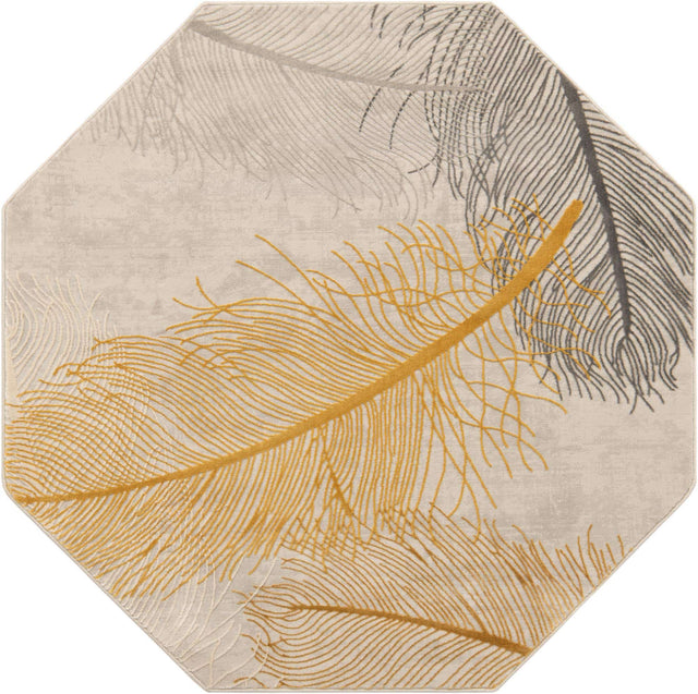 Yellow Gray 5' 3 x 5' 3 Finsbury Octagon Area Rug 60% Polypropylene & 40% Polyester Contemporary Carpet for Living Rooms, Dining, Offices for Sale at Rug Engine