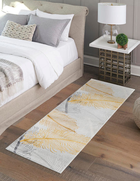 Yellow Gray 2' x 6' Finsbury Runner Area Rug 60% Polypropylene & 40% Polyester Contemporary Carpet for Living Rooms, Dining, Offices for Sale at Rug Engine