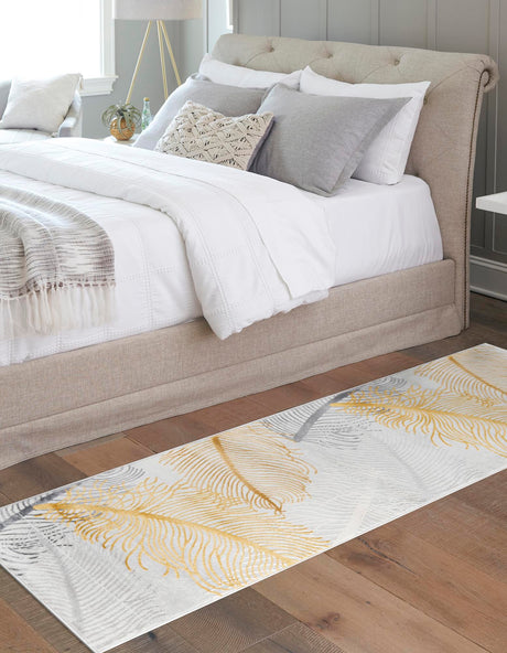Yellow Gray 2' 7 x 12' Finsbury Runner Area Rug 60% Polypropylene & 40% Polyester Contemporary Carpet for Living Rooms, Dining, Offices for Sale at Rug Engine