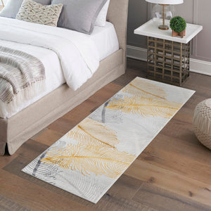 Yellow Gray 2' x 6' Finsbury Runner Area Rug 60% Polypropylene & 40% Polyester Contemporary Carpet for Living Rooms, Dining, Offices for Sale at Rug Engine