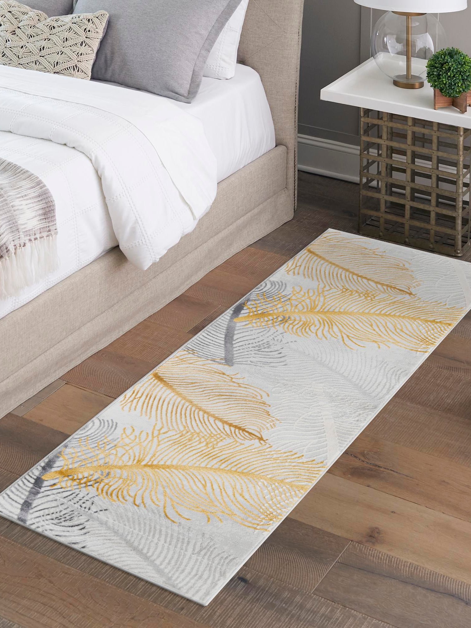 Yellow Gray 2' 7 x 12' Finsbury Runner Area Rug 60% Polypropylene & 40% Polyester Contemporary Carpet for Living Rooms, Dining, Offices for Sale at Rug Engine