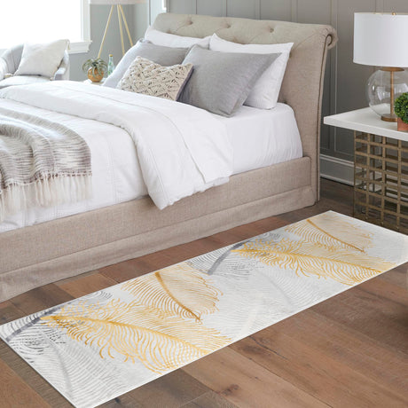 Yellow Gray 2' x 6' Finsbury Runner Area Rug 60% Polypropylene & 40% Polyester Contemporary Carpet for Living Rooms, Dining, Offices for Sale at Rug Engine