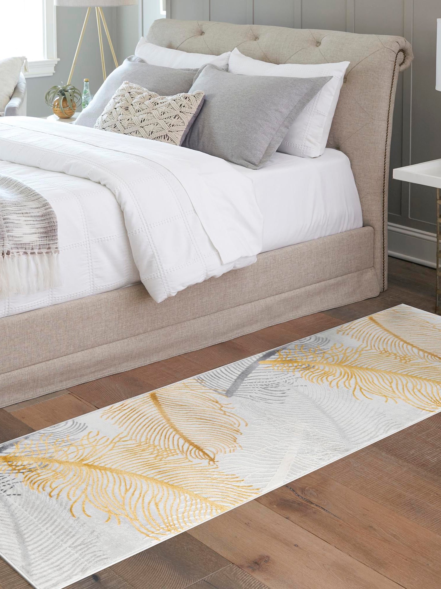 Yellow Gray 2' 7 x 12' Finsbury Runner Area Rug 60% Polypropylene & 40% Polyester Contemporary Carpet for Living Rooms, Dining, Offices for Sale at Rug Engine