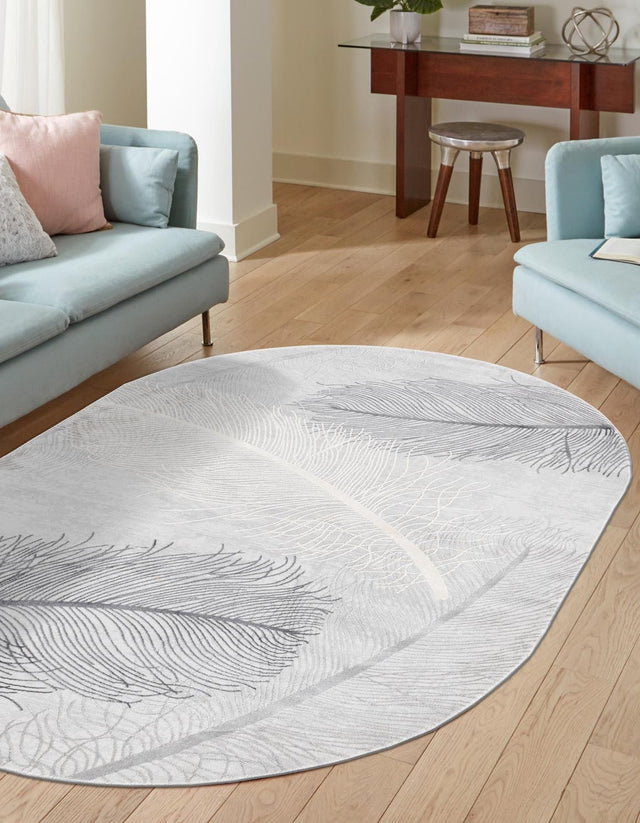 Gray 5' 3 x 8' Finsbury Oval Area Rug 60% Polypropylene & 40% Polyester Contemporary Carpet for Living Rooms, Dining, Offices for Sale at Rug Engine