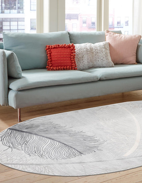 Gray 5' 3 x 8' Finsbury Oval Area Rug 60% Polypropylene & 40% Polyester Contemporary Carpet for Living Rooms, Dining, Offices for Sale at Rug Engine