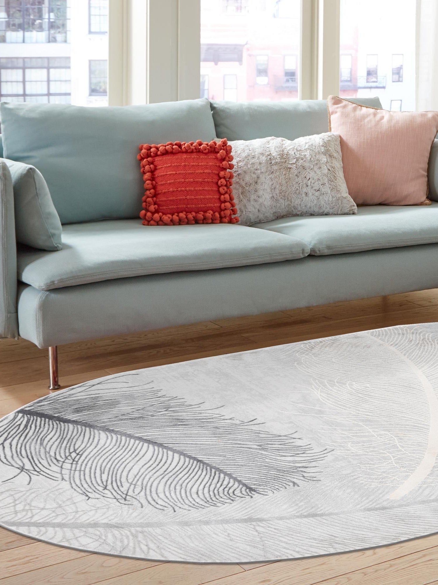 Gray 7' 10 x 10' Finsbury Oval Area Rug 60% Polypropylene & 40% Polyester Contemporary Carpet for Living Rooms, Dining, Offices for Sale at Rug Engine