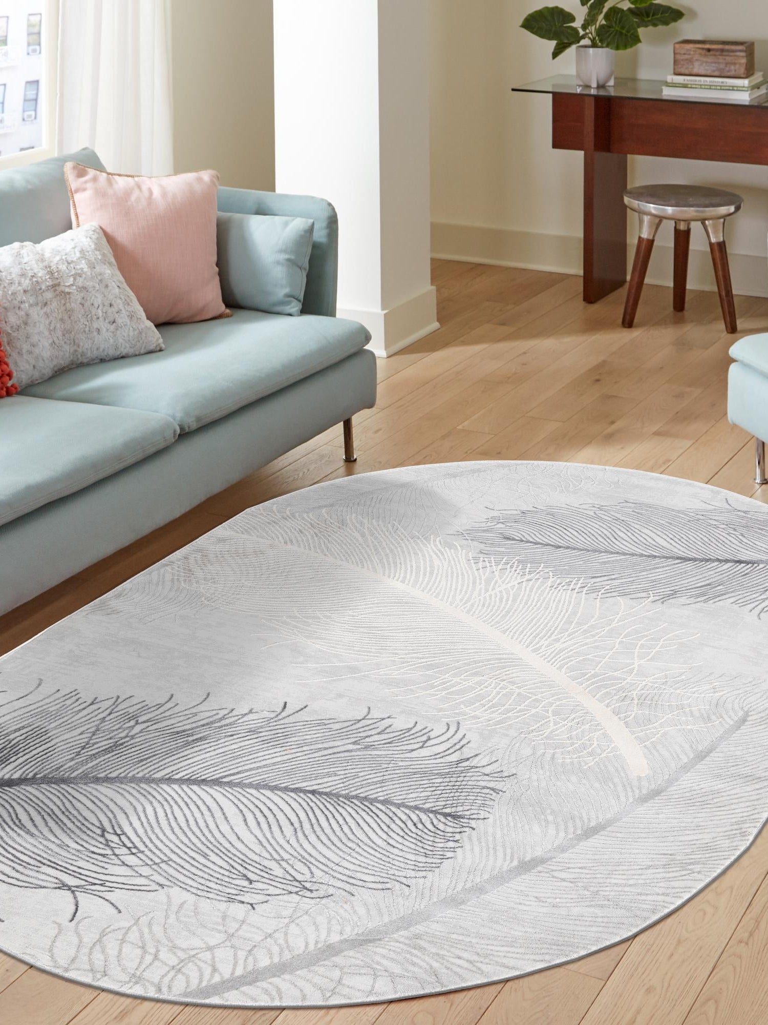 Gray 7' 10 x 10' Finsbury Oval Area Rug 60% Polypropylene & 40% Polyester Contemporary Carpet for Living Rooms, Dining, Offices for Sale at Rug Engine